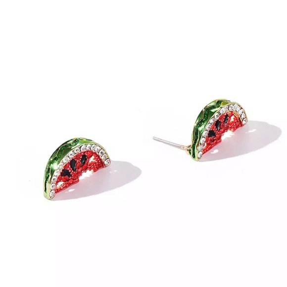 “One In A Melon” Watermelon Diamond Summer Earring - Picture 1 of 9